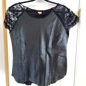 Leather and lace T-shirt